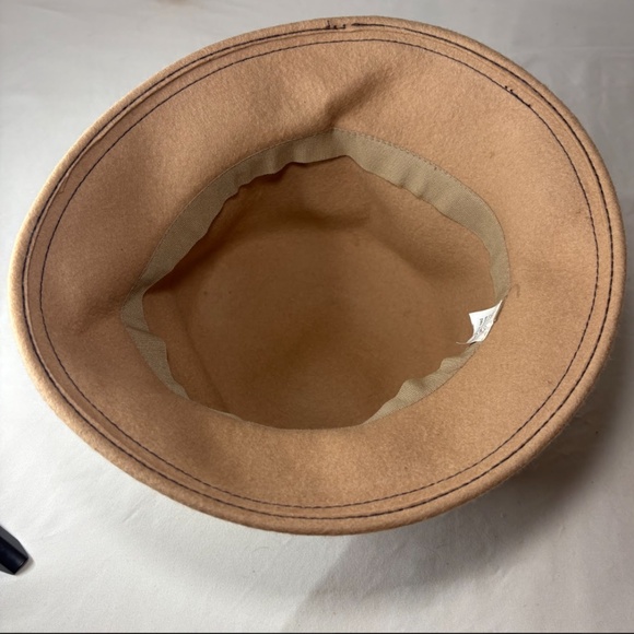 Vintage 100% Wool Doeskin Felt Hat Tan/Brown with Ribbon +Bow main image 5